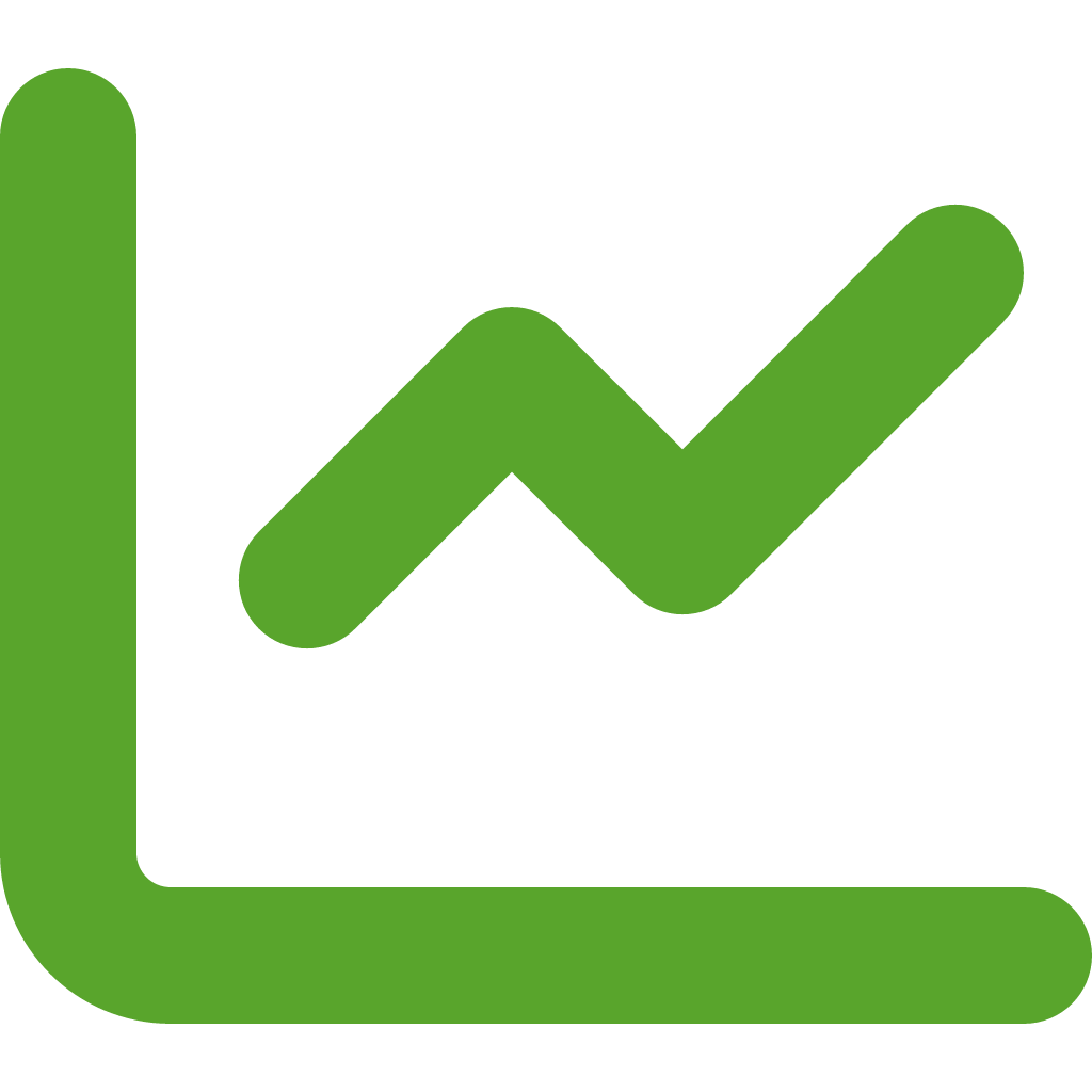 Green hand holding a rising line graph