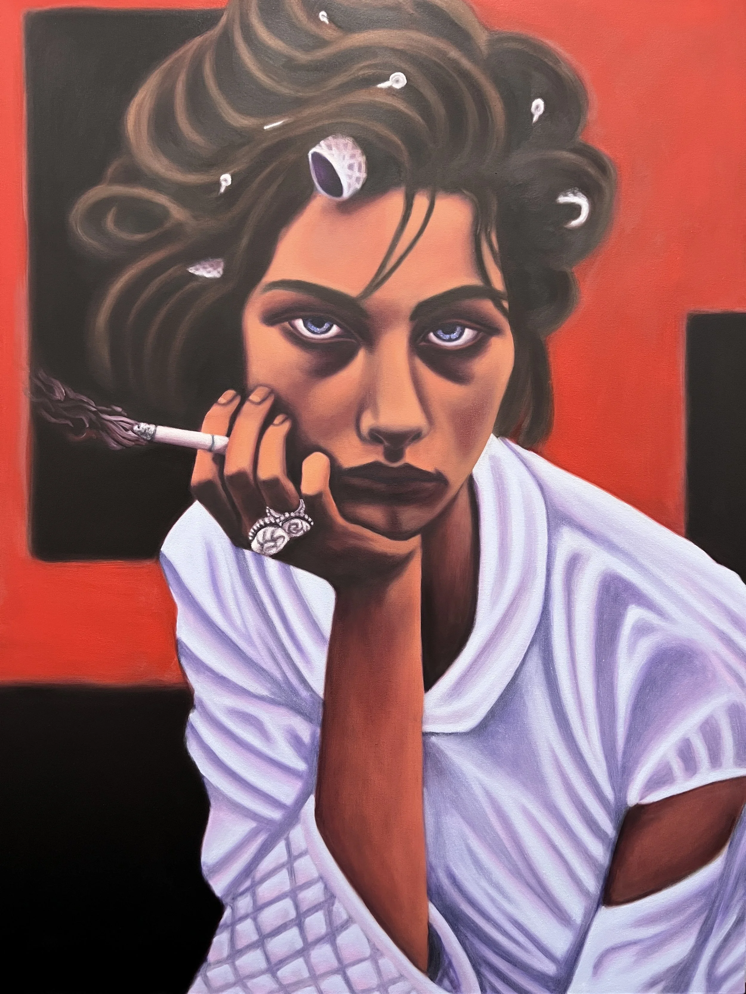 Young Woman with Cigarette, 2026. Oil on canvas - 40 x 30 in. 
