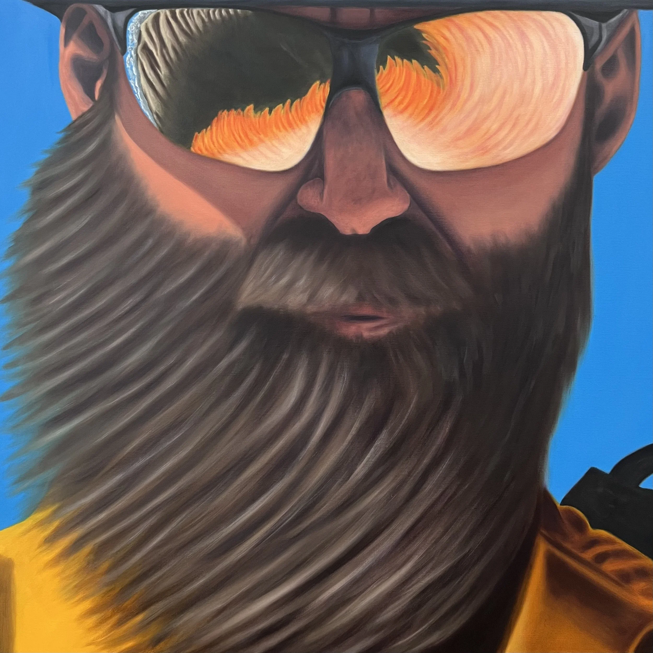 Eyes on Fire, 2026. Oil on canvas - 36 x 36 in. Award winner.