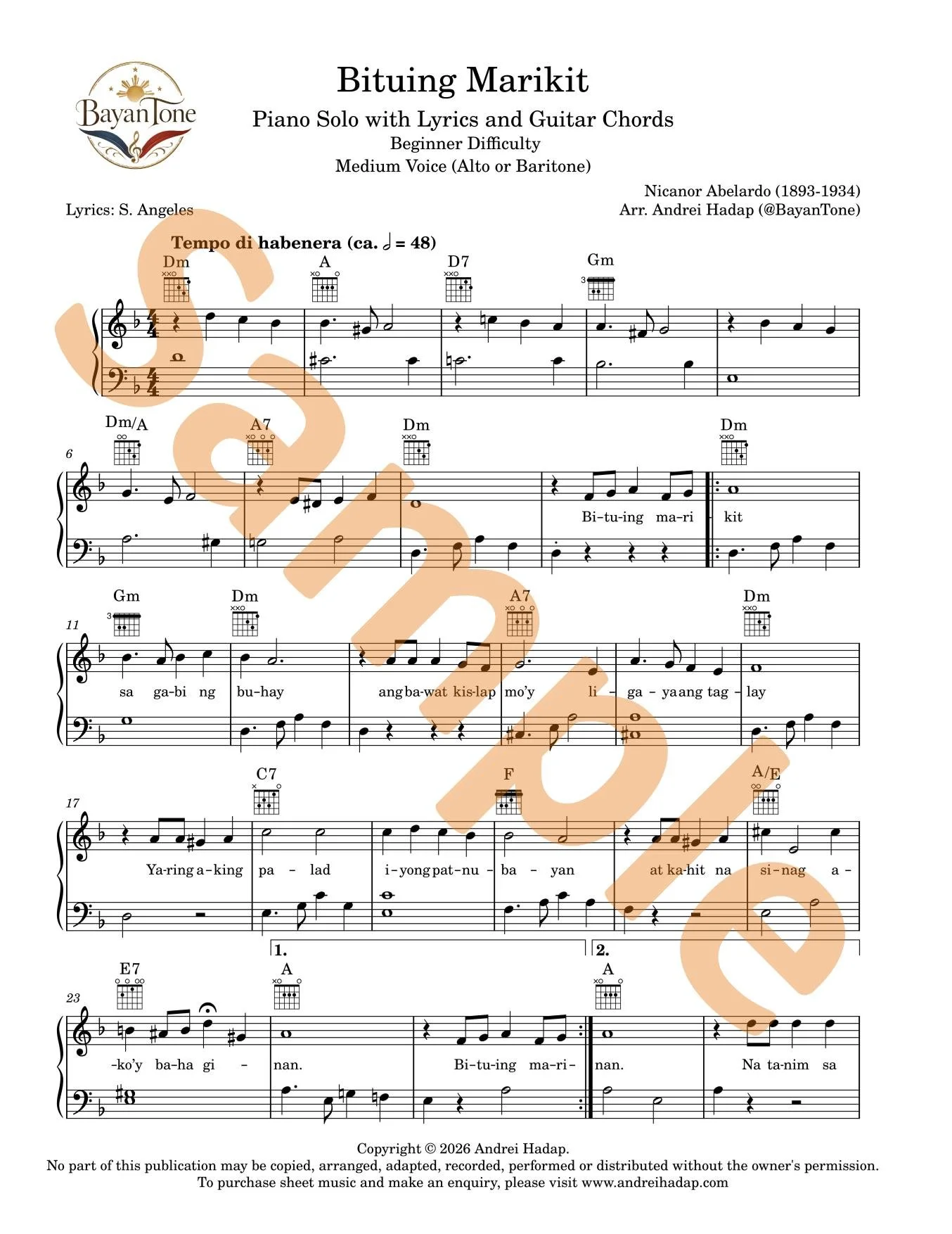 Bituing Marikit - Piano (Beginner)