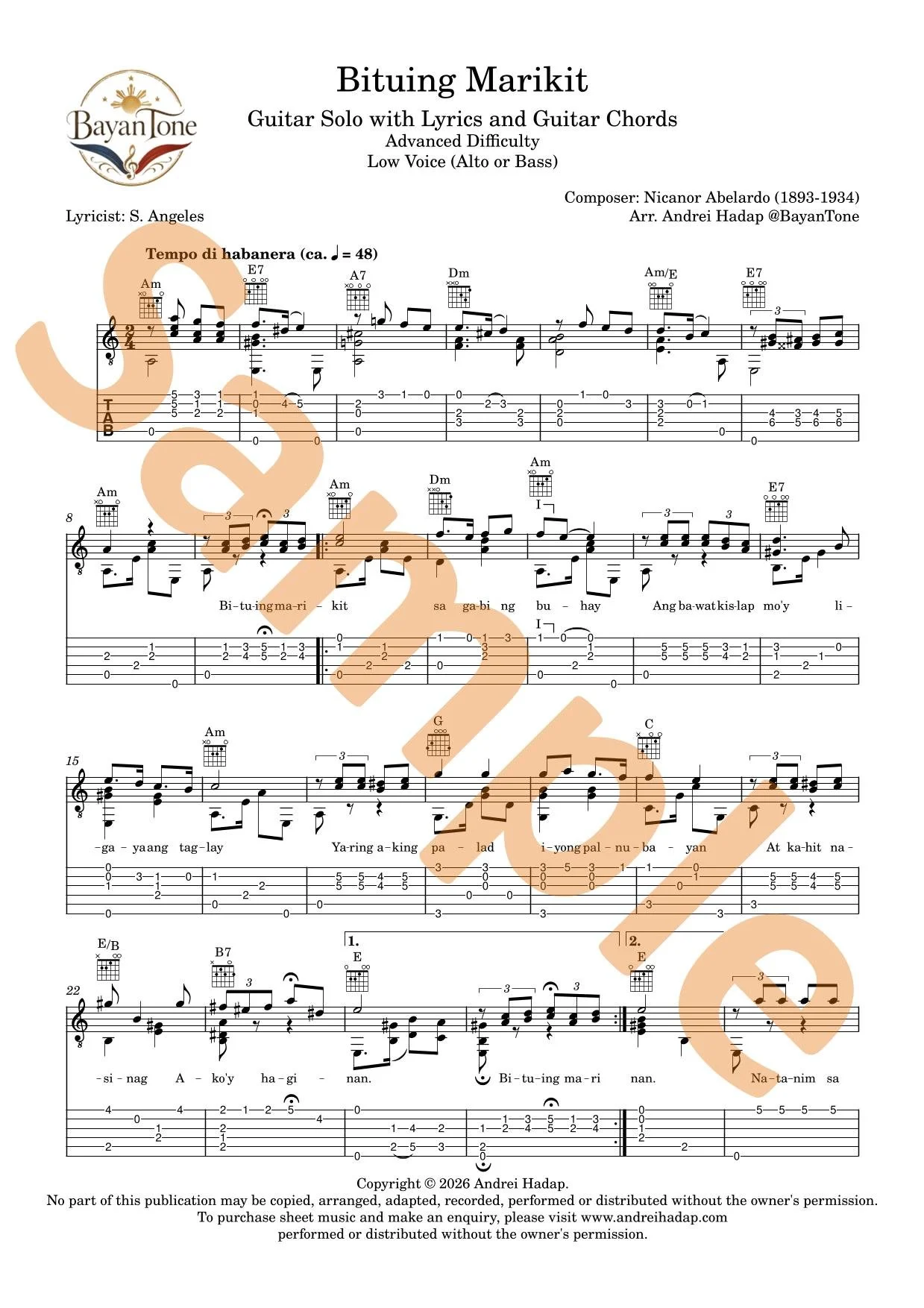 Bituing Marikit - Guitar (Advanced)