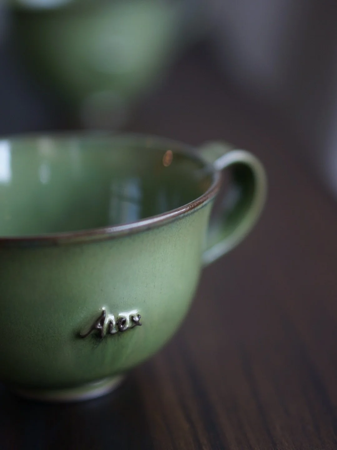 More name-cups in my trusty green glaze! 

This green glaze on the black porcelain I&rsquo;ve finally perfected - I&rsquo;m afraid to jinx it haha but now I&rsquo;ve tested this so much and it rarely fails me now! I love how these two turned out.  Th