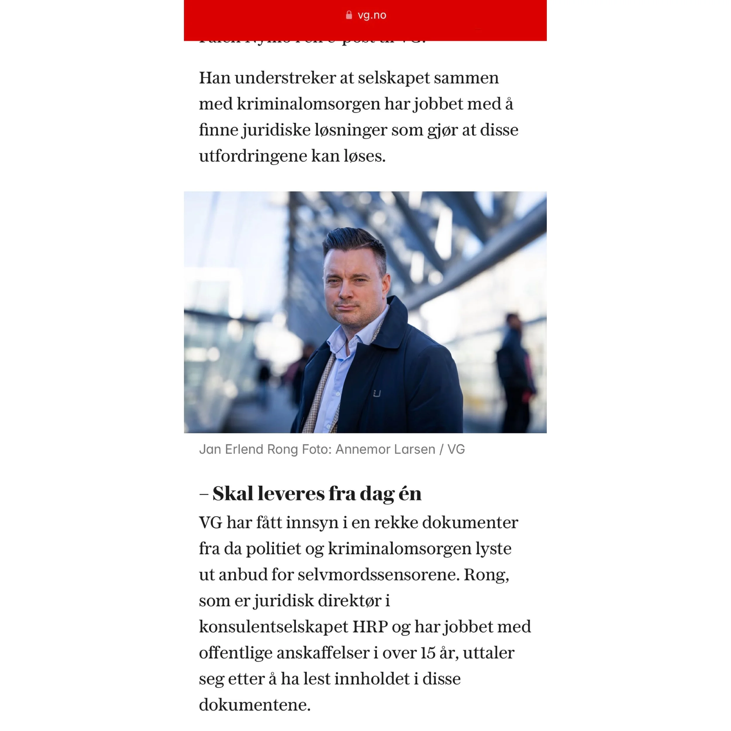 Advokat Rong uttaler seg i VG 4. november 2024