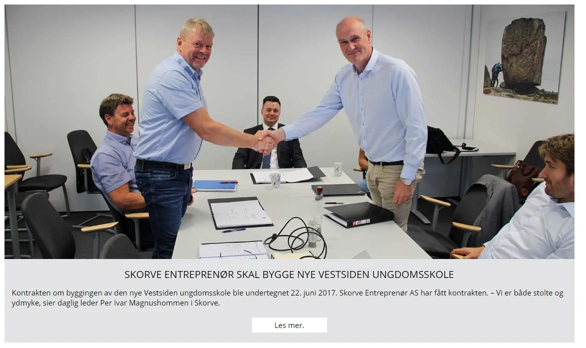 Signering av kontrakt for totalentreprise med samspill for Nye Vestsiden ungdomsskole på Kongsberg (link er fjernet).