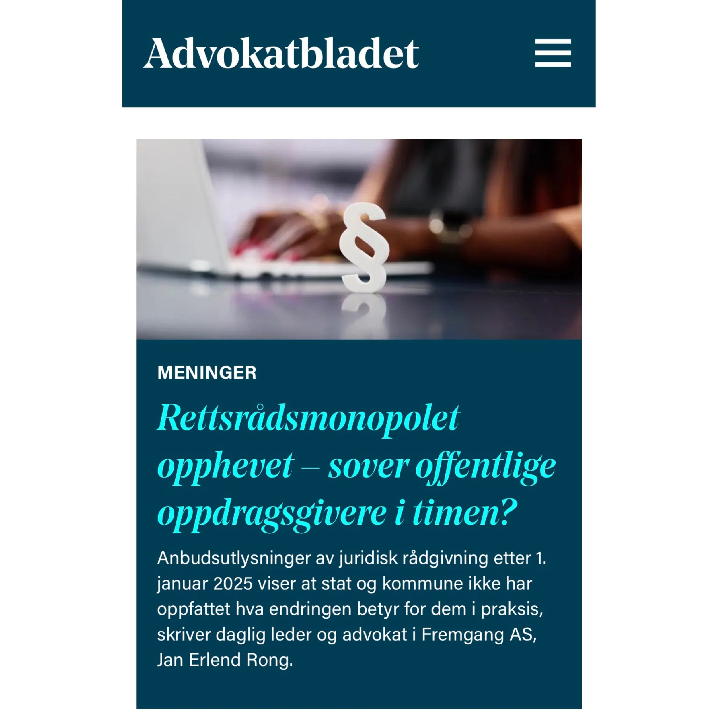 Toppsak i Advokatbladet 3. mars 2025