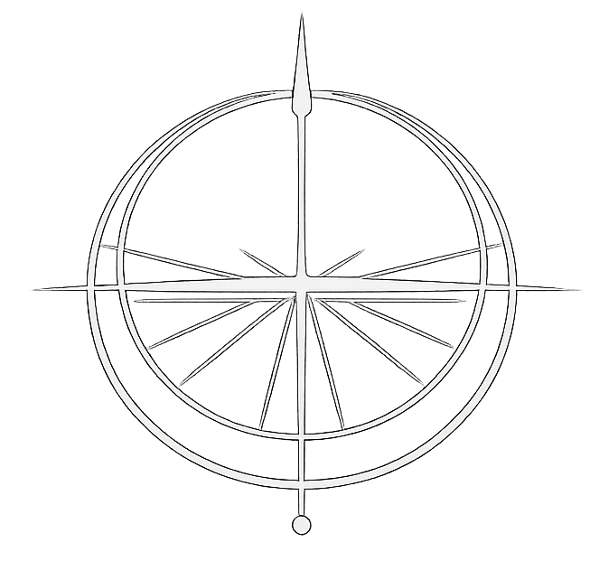 A nautical navigation compass with a circular design and directional markings.