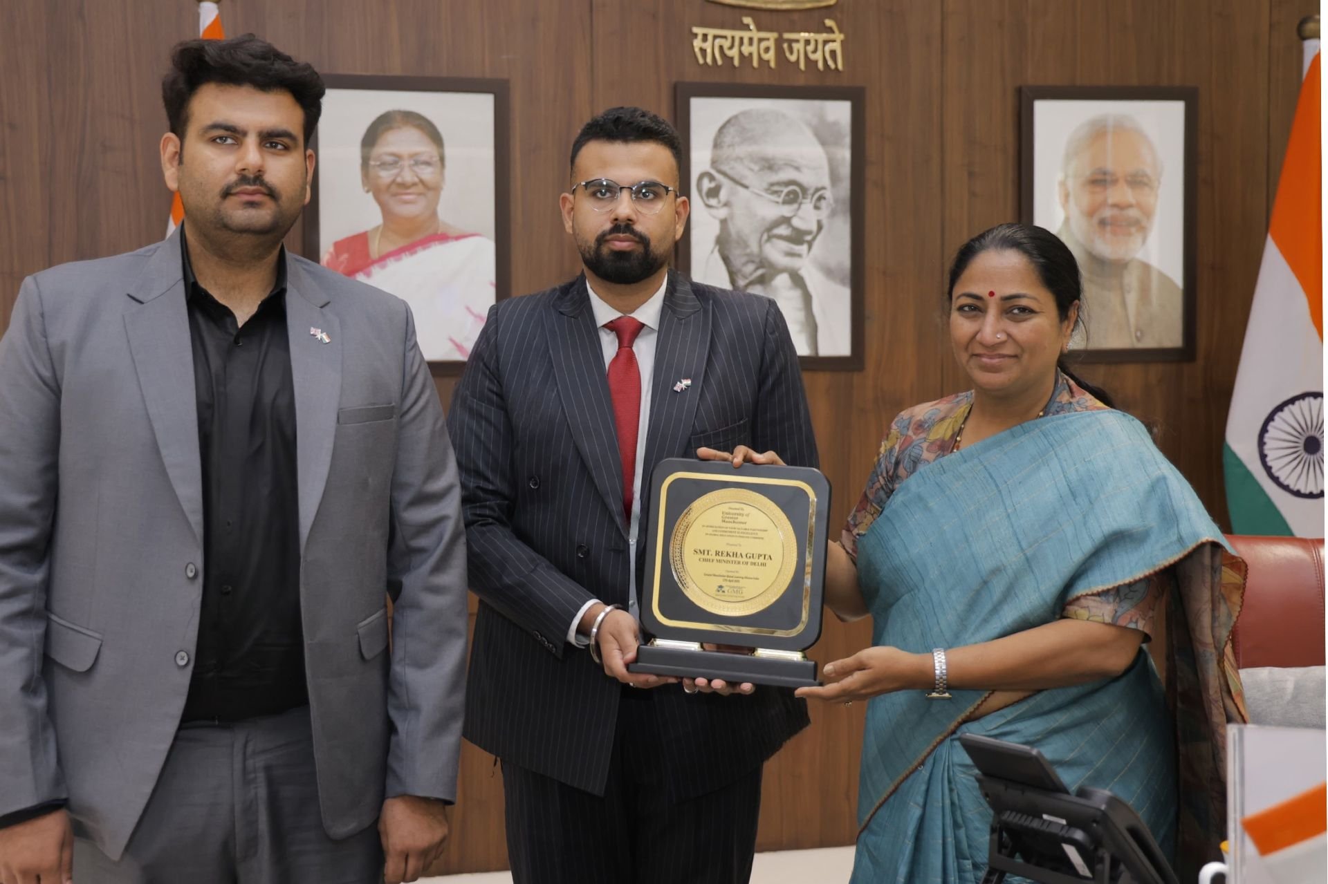 The GMG Director, Manaye K.S., along with Ansh Sachdeva from the University of Greater Manchester, had the honour of meeting Hon’ble CM Shrimati Rekha Gupta.