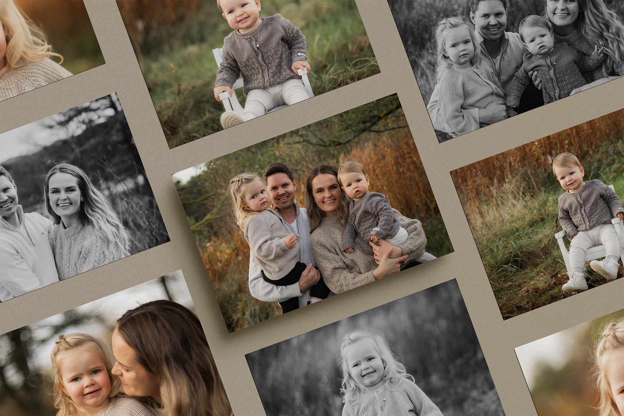 Bilde av ulike bildekopier fra familiefotografering