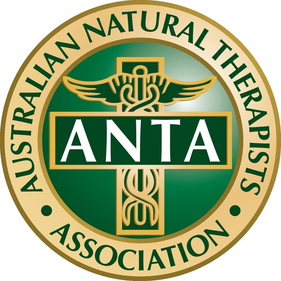 Seal of the Assistants United Natural Therapists of America Association featuring a caduceus and the word 'ANTA' in the center.