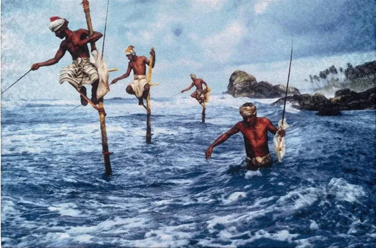 Steve McCurry. Fishermen at Weligama, Sri Lanka, 1995. 20 × 24 in | 50.8 × 61 cm. edition of 90. Signed. Fuji Crystal Archive Print. Steve McCurry defines himself primarily as a storyteller—a visual narrator driven by an insatiable curiosity for the 