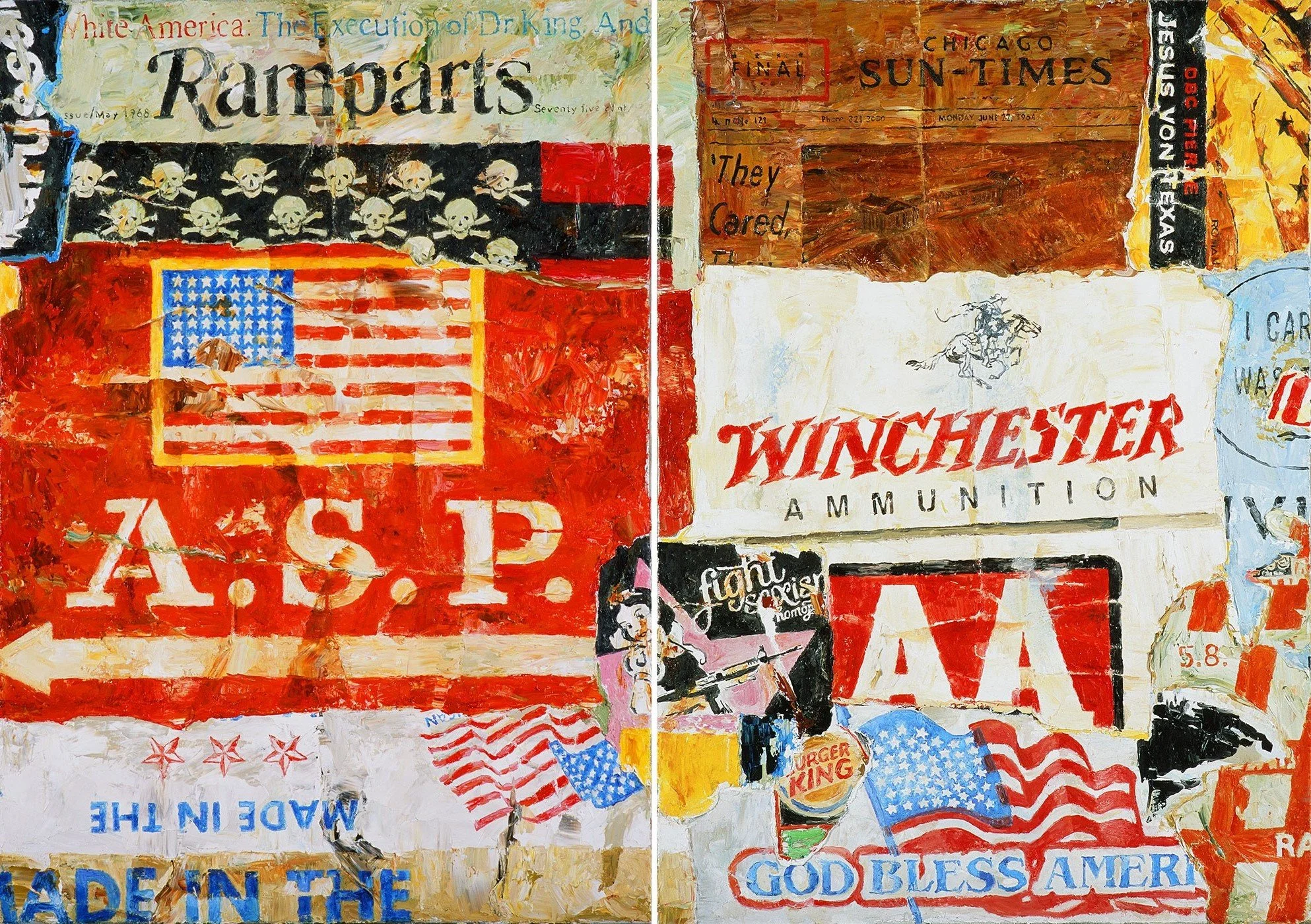 Jens Lorenzen. Mauer-IV. Element plus 55 (Ramparts) and Element plus 56 (Winchester), 2020. Oil on canvas. Courtesy Opus in Artem