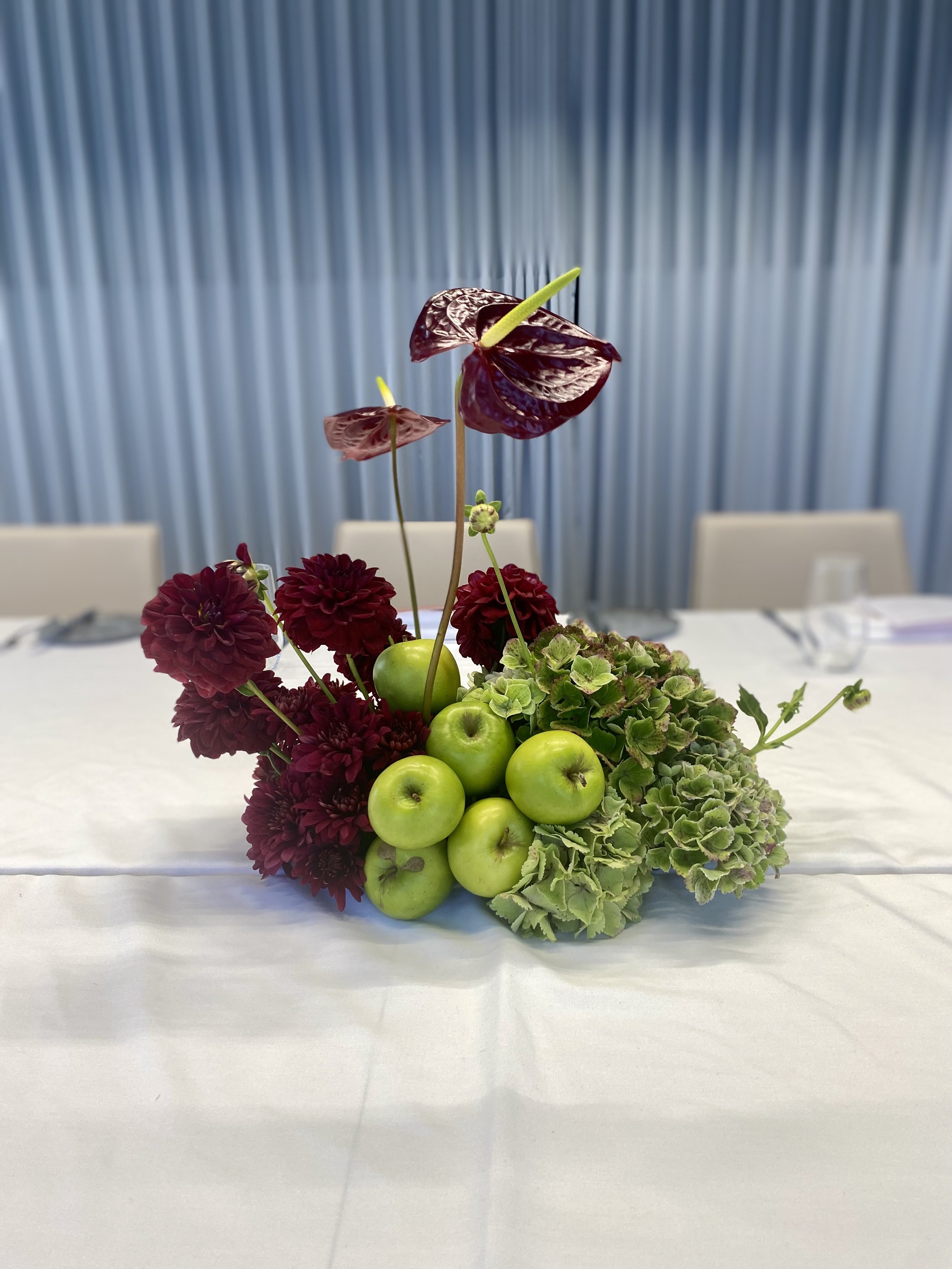 Burgundy & Green apples Modern table arrangement.jpg