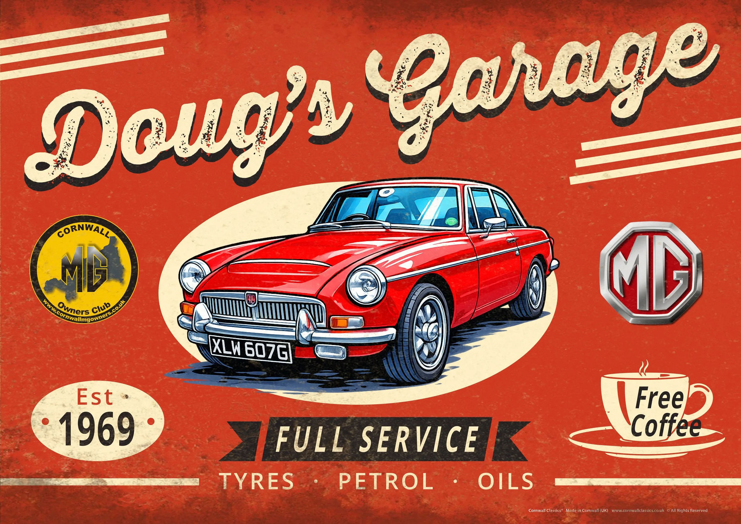 custom classic car garage sign design style 01