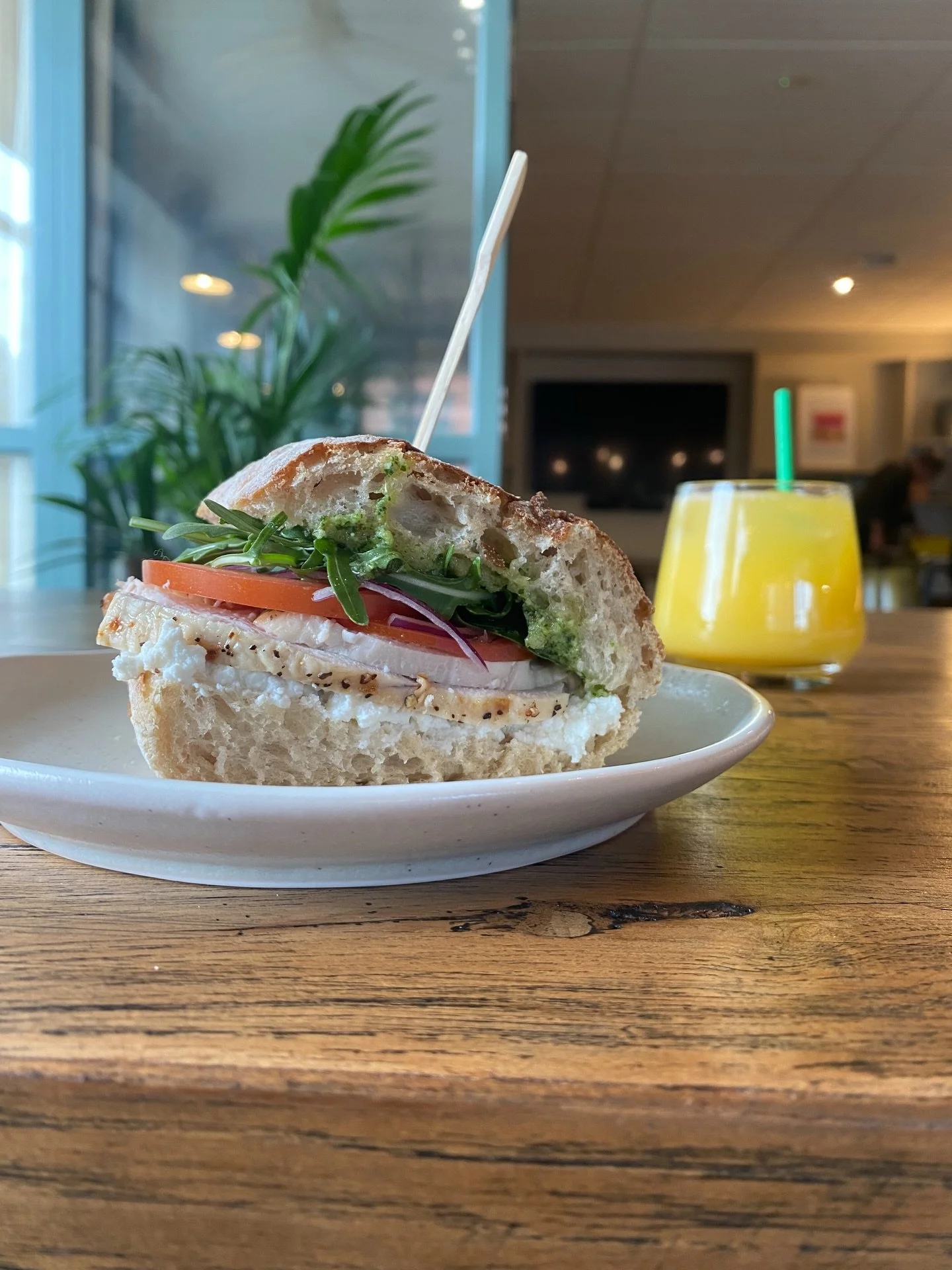 Fresh flavours on the sandwich menu.

Roast chicken breast, pesto and ricotta. Pre-made and ready to go! On till it&rsquo;s gone today. Make your tummy proud this lunchtime 🥰👌