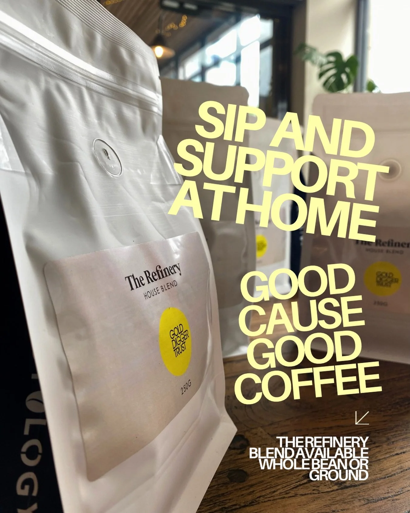 Yes, that&rsquo;s right &mdash; we&rsquo;re fully stocked with take-home 250g bags of the Refinery Blend ☕️

Available as beans or ground, so you can feel extra good about that morning coffee at home.

Good cause, good coffee 💛