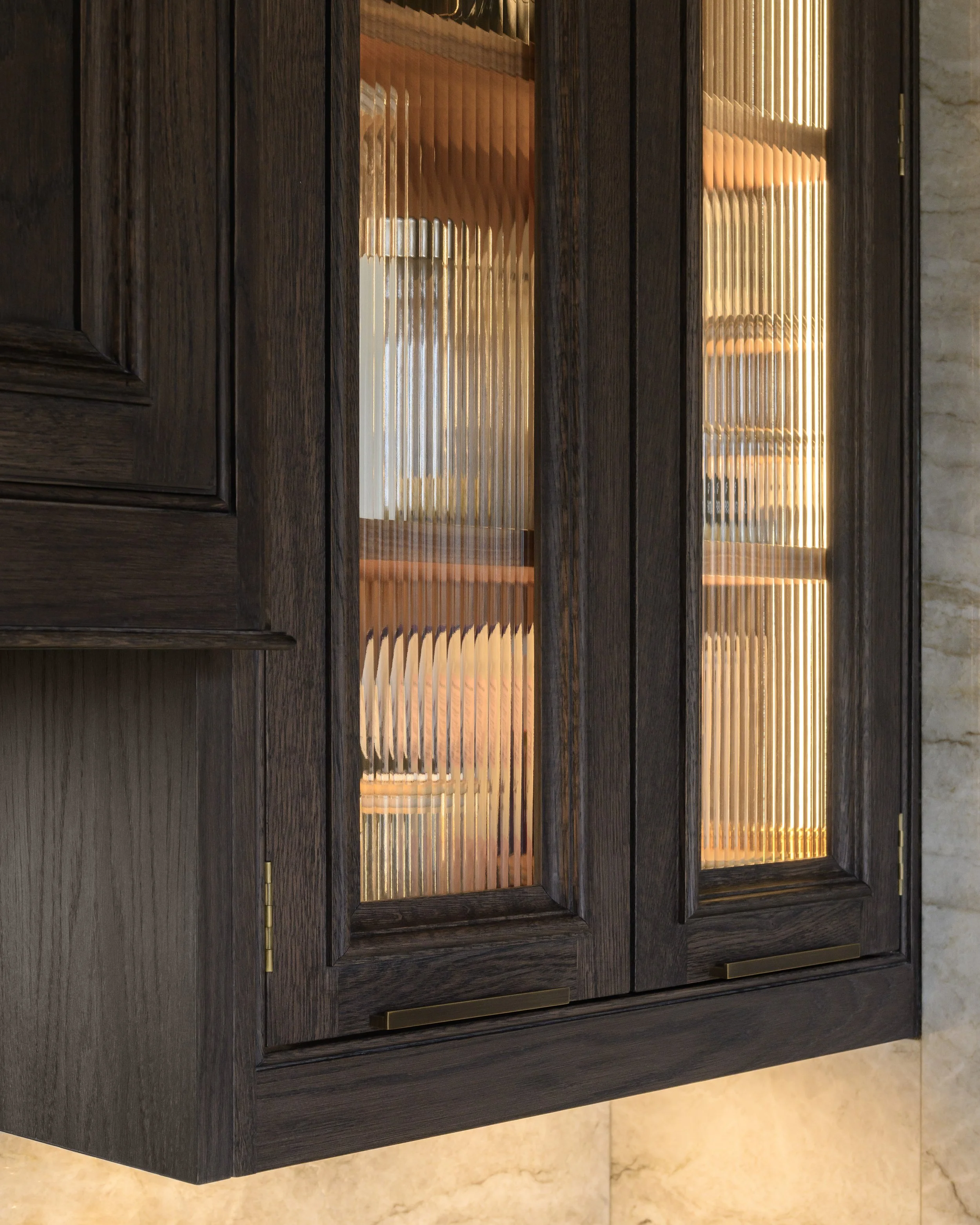 Handcrafted Brown-Gray Stained Oak Cabinetry