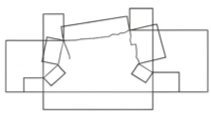 A line drawing of a floor plan with various rooms and corridors.