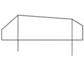 Simple line drawing of a rectangular structure with a sloped roof and vertical support poles.