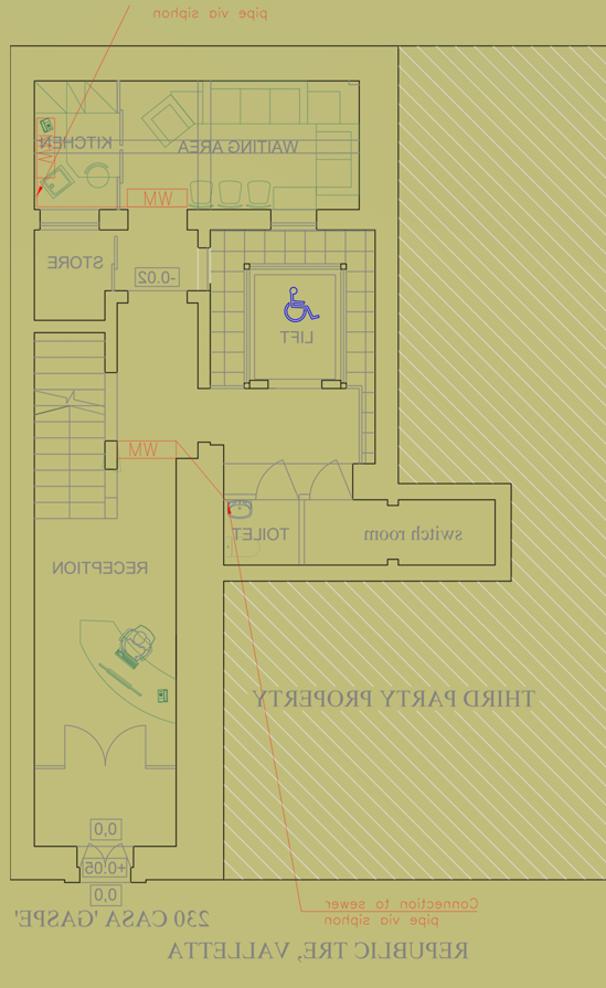 Architectural floor plan of a residence, including rooms such as a kitchen, dining area, lounge with a fireplace, store, toilet, swing room, and an observation deck. Contains labels, symbols, and dimensions for construction.