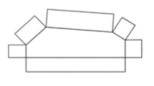 Simple line drawing of a sofa with two armrests and three cushions on top.