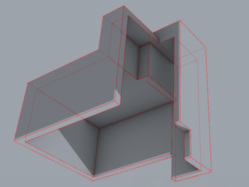 3D wireframe model of a multi-level architectural structure.