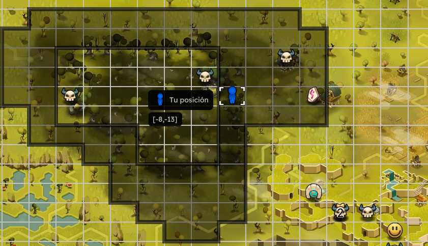 Dofus Torrente Arcano. Mapa de juego con personajes y obstáculos en diferentes colores y símbolos.