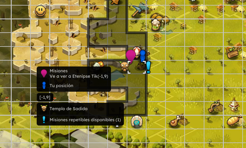 Dofus Torrente Arcano. Mapa de un juego con iconos y marcadores marcando diferentes ubicaciones y niveles.