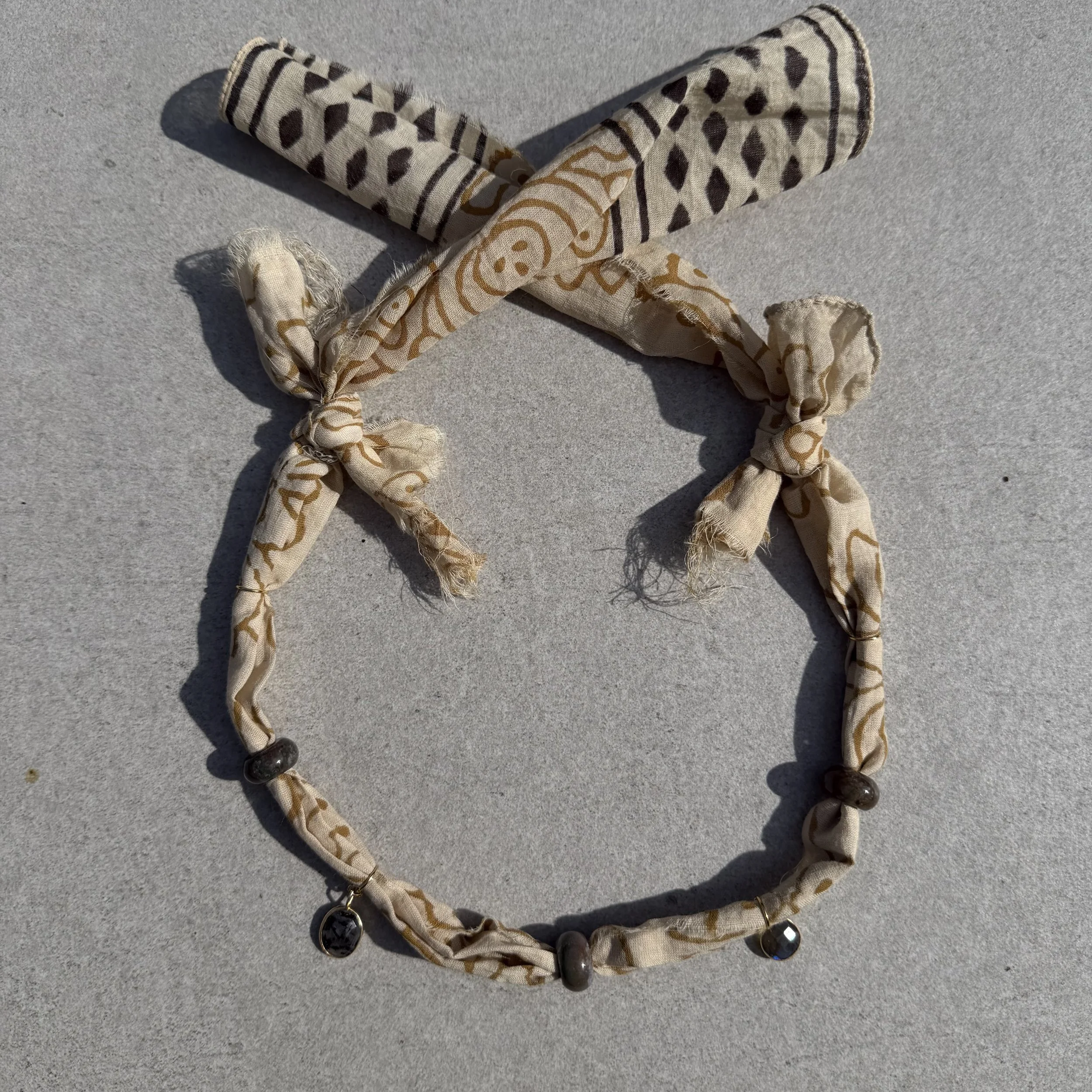 Bandana Necklace with Labradorite and Black Rutilated Quartz Pendants