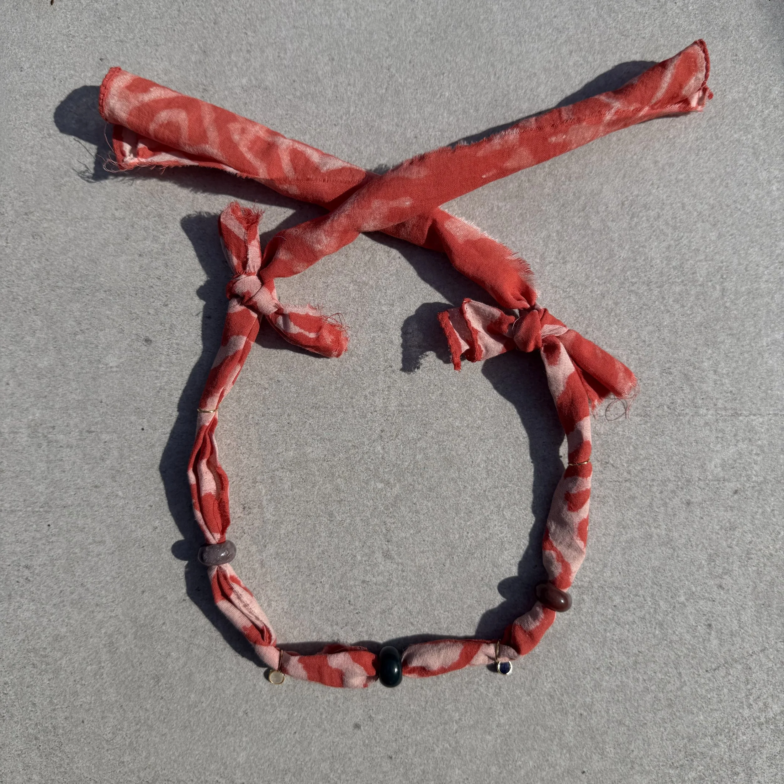 Bandana Necklace with Rainbow Moonstone and Dark Blue Sapphire Pendants