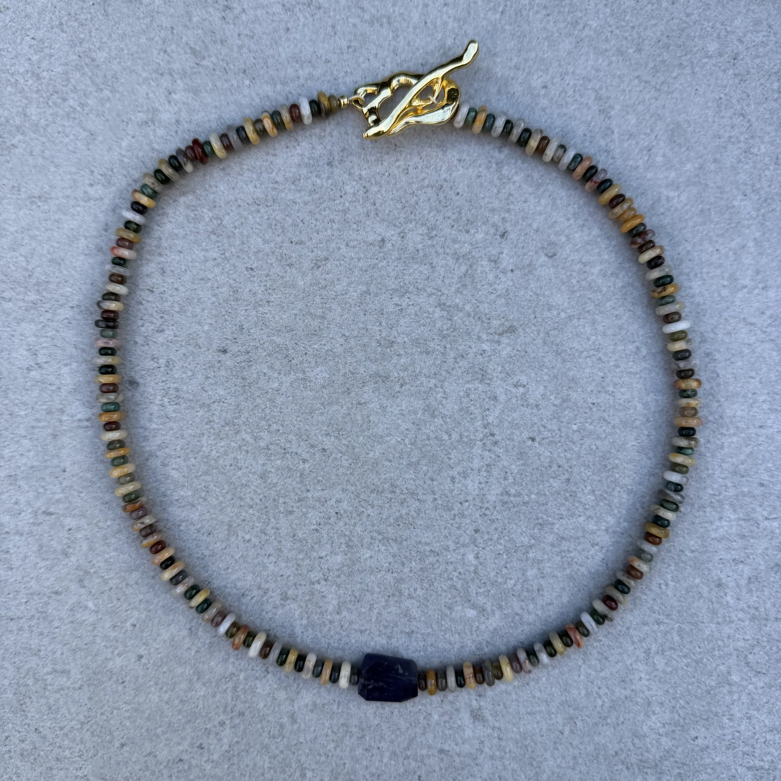 Blue Iolite and Yellow Crazy Lace Agate Centipede