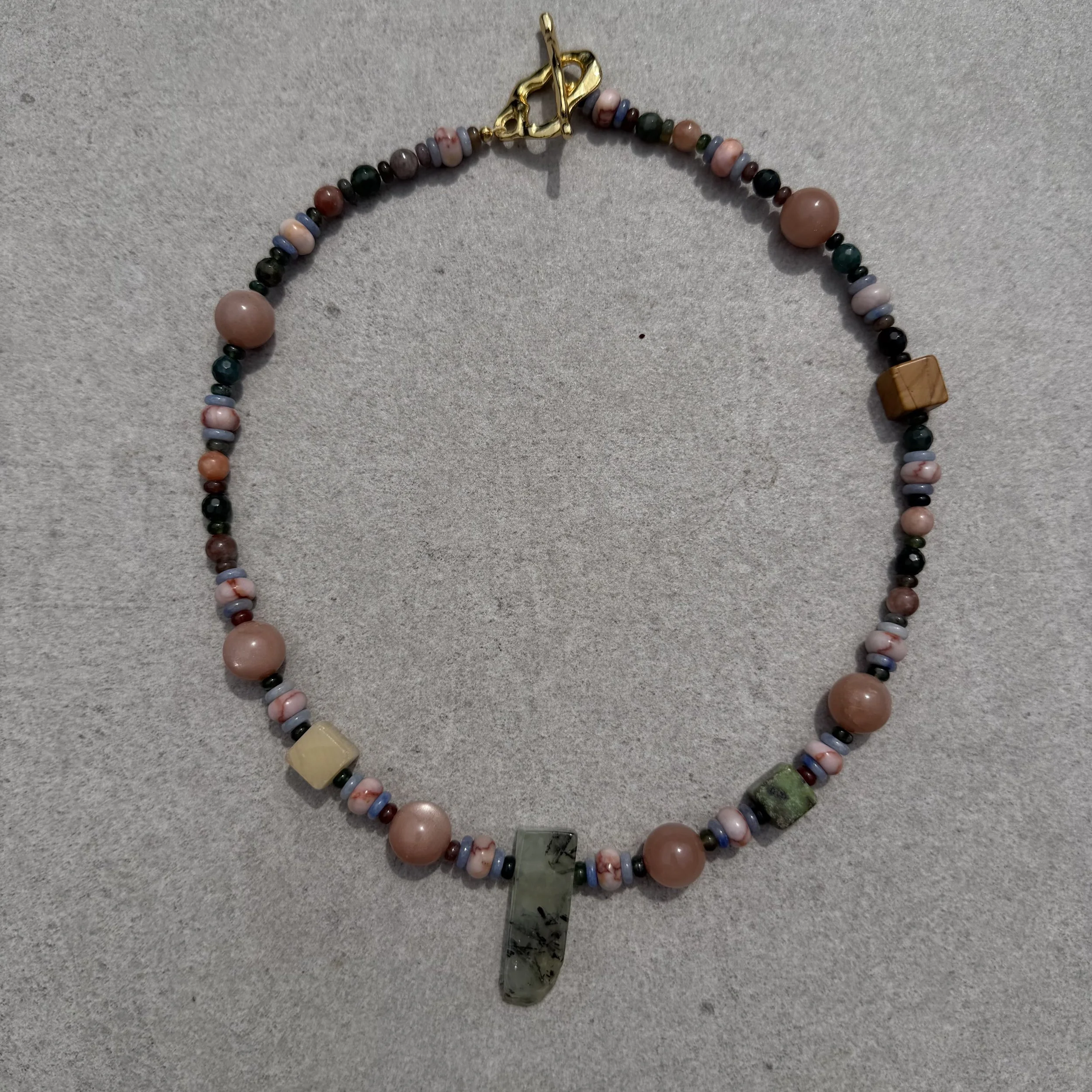 Prehnite Pendant with Peach Moonstone