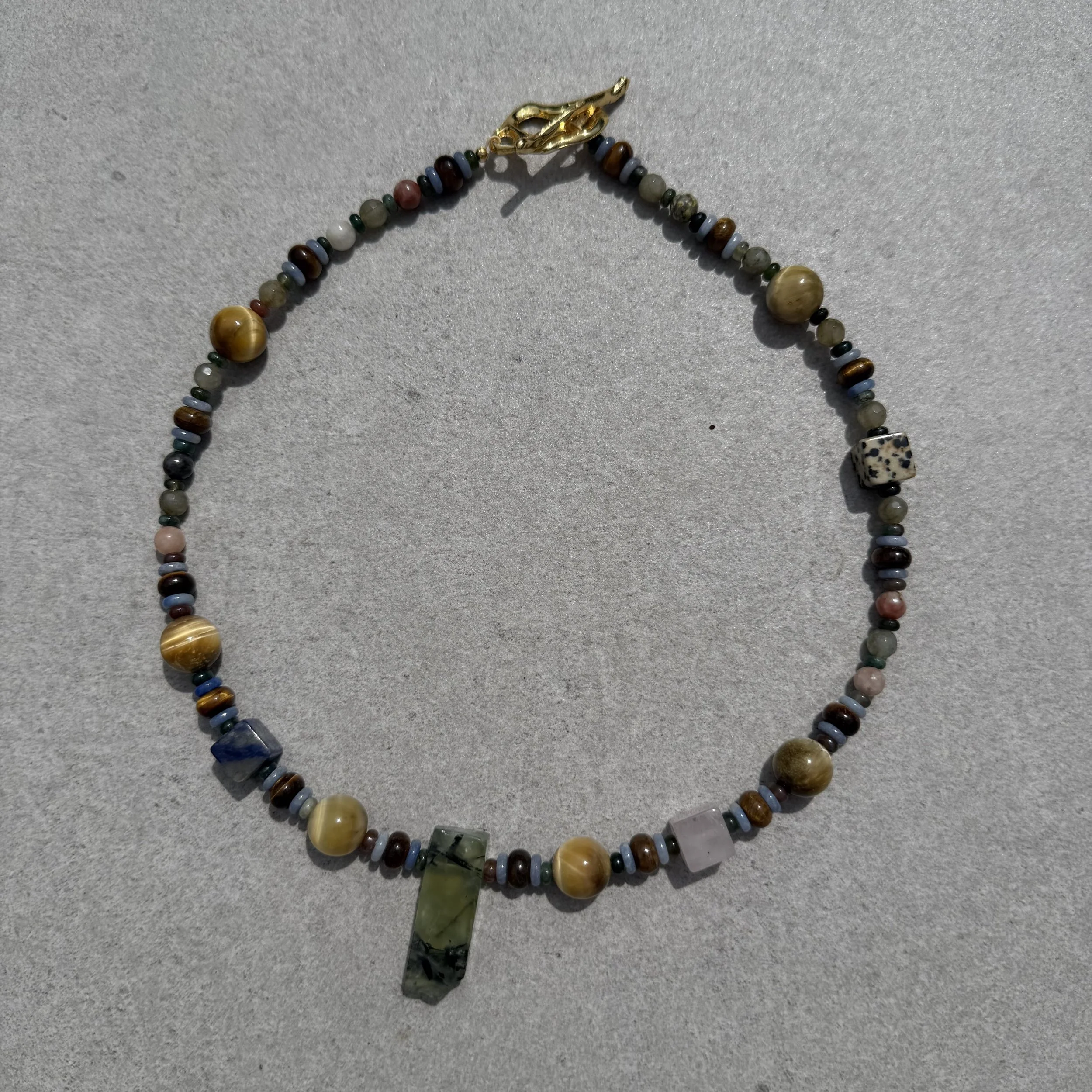 Prehnite Pendant with Golden Tiger Eye