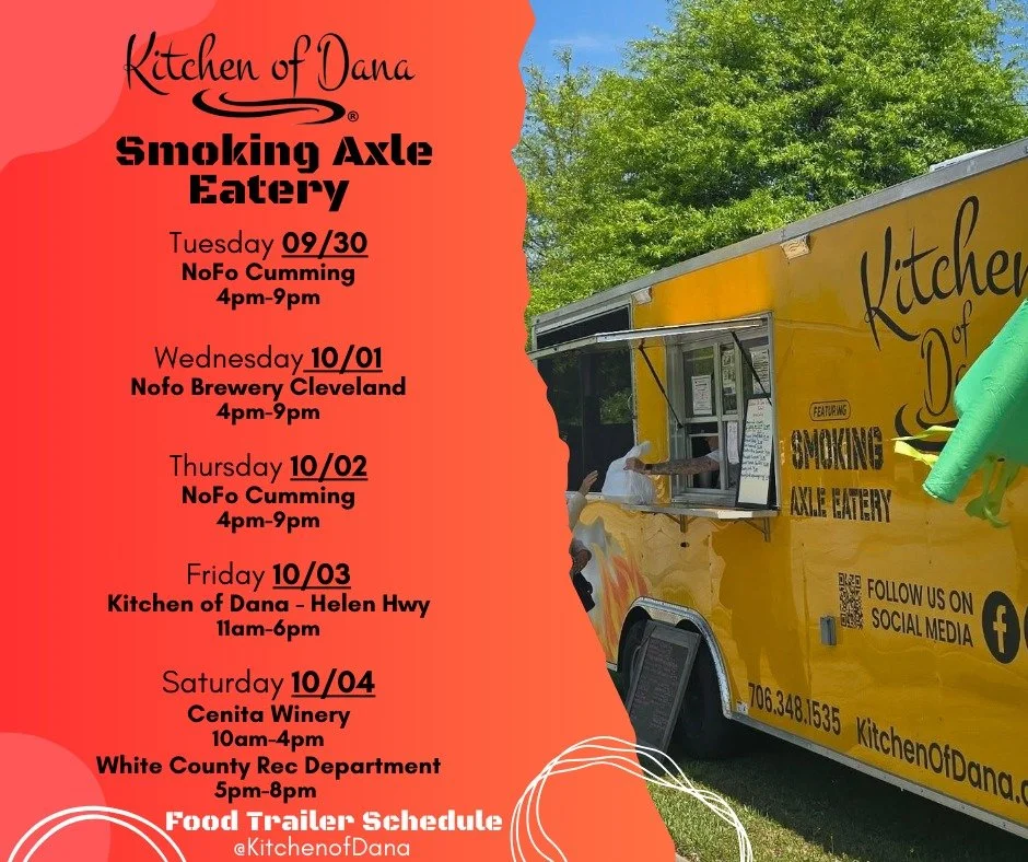 We&rsquo;re rolling into a full week of flavor! Catch the Kitchen of Dana Smoking Axle Eatery serving up goodness at these spots all week long 🌭🍴

#kitchenofdana #foodtruck #northgeorgia #schedule #yummy