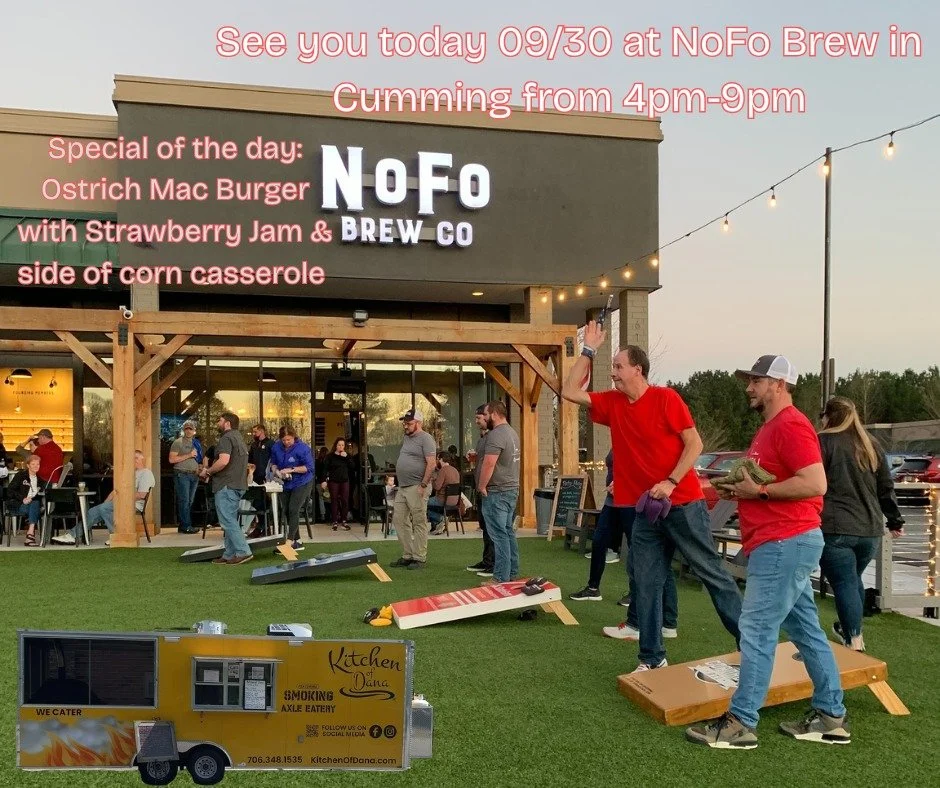 📍NoFo Brew Cumming TODAY 09/30 | 4&ndash;9pm
Special tonight: Ostrich Mac Burger 🍔 with strawberry jam + corn casserole 😋 See you soon!

#kitchenofdana #foodtruck #nofo #yummy #northgeorgia