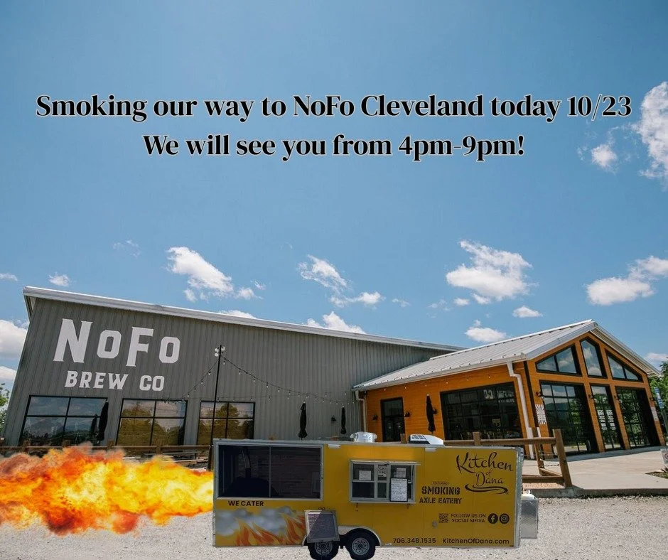 We are back at NoFo today! We are excited to see y'all! 
#kitchenofdana #smokingaxleeatery #lookforthebrownbox #nofo #foodtruck #yummy #foodtrailer #Georgia