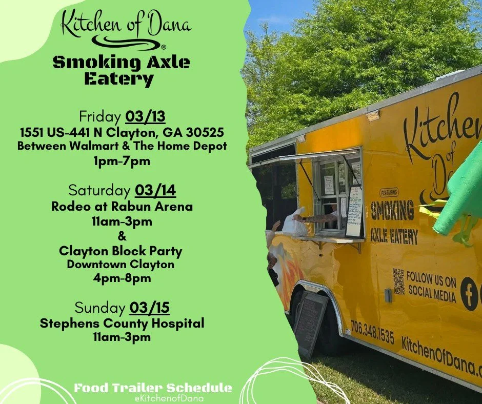 Here it is folks! 😁

#kitchenofdana #smokingaxleeatery #foodtrailerschedule #Georgia #foodtruck #foodtrailer #yummy #March #lookforthebrownbox #rodeo