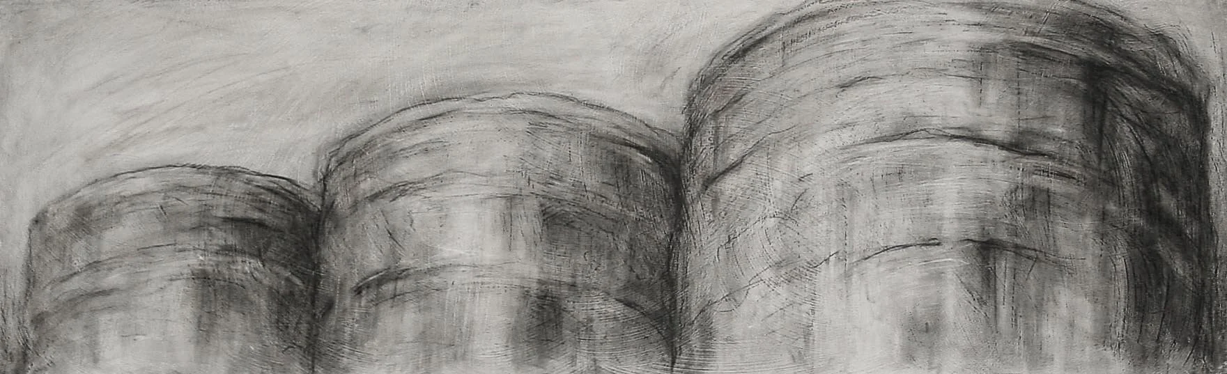 Concrete Plant, Marlbank, ON. 2002, charcoal on panel, 28 x 83 cm