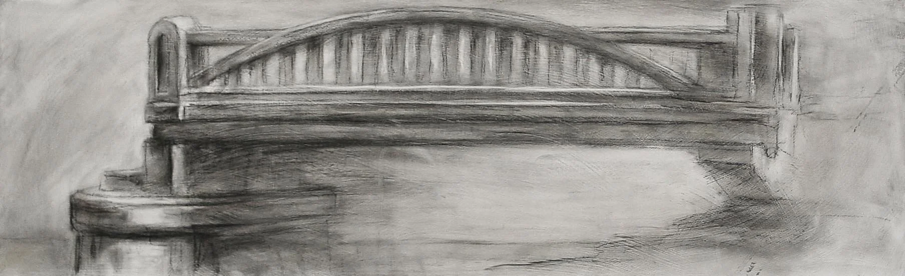 Bridge, Barkers Point, NB. 2002, charcoal on panel, 28 x 83 cm