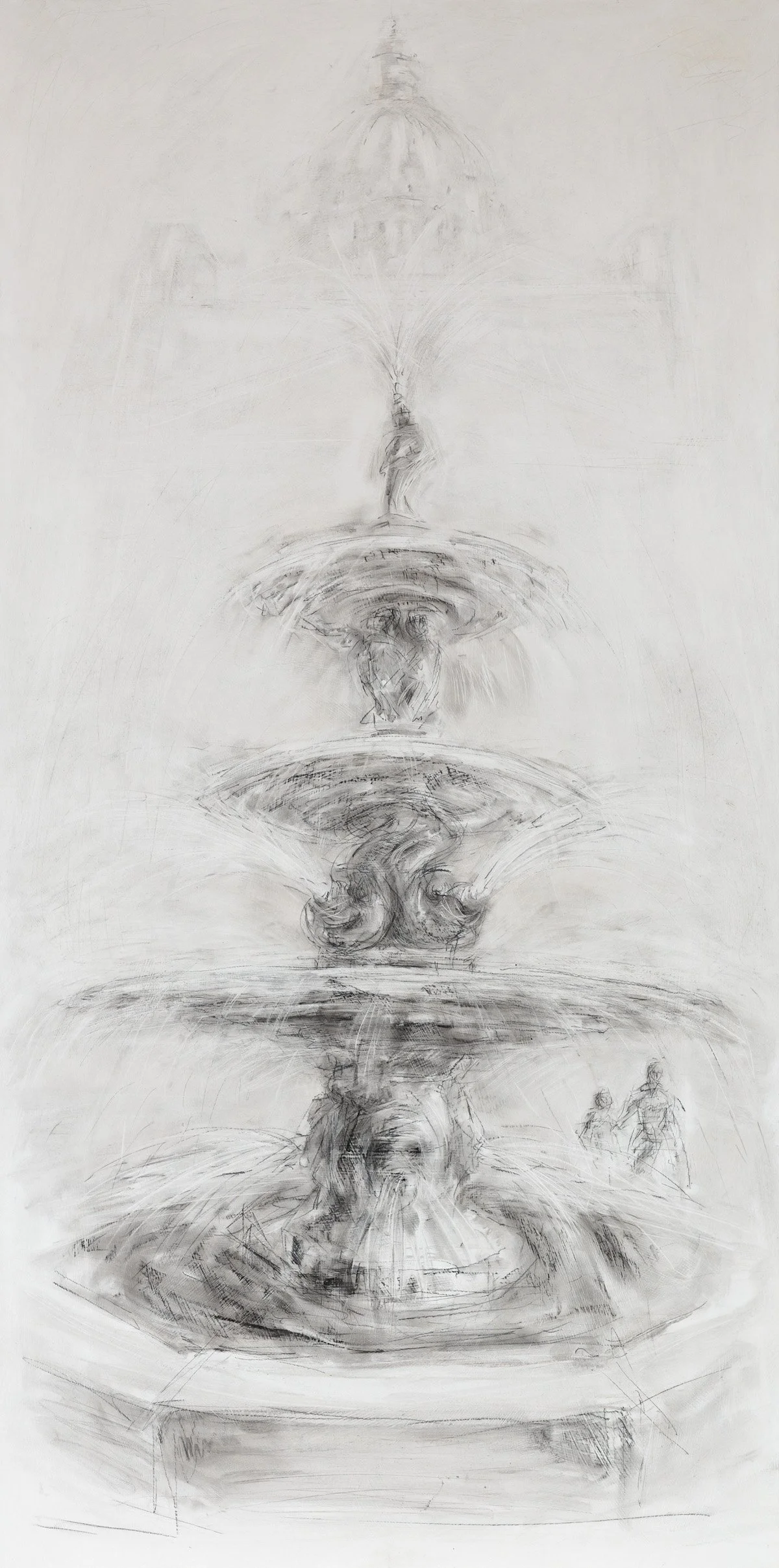 Fountain, Asylum Grounds, Toronto, ON. 2016, charcoal on panel, 120 x 60cm