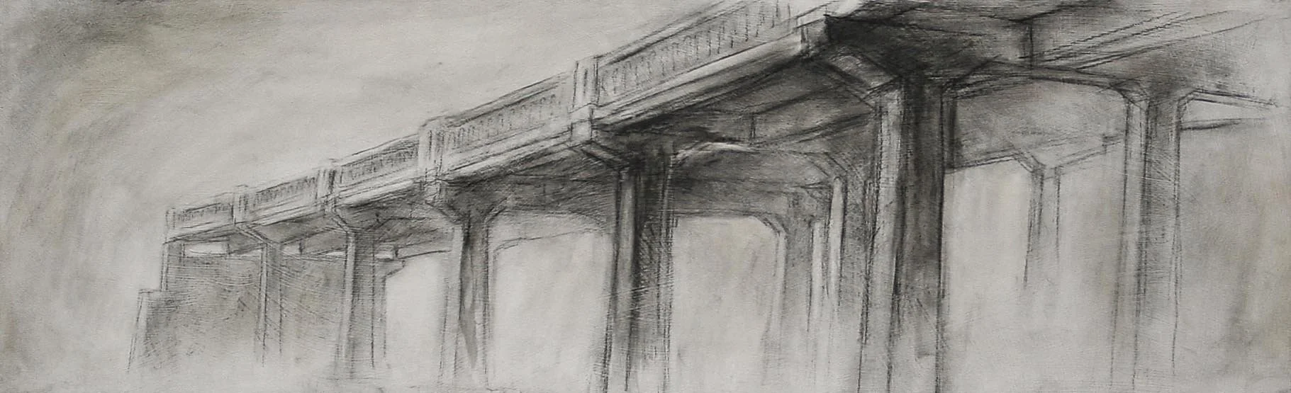 Sketch of a concrete bridge with supporting pillars