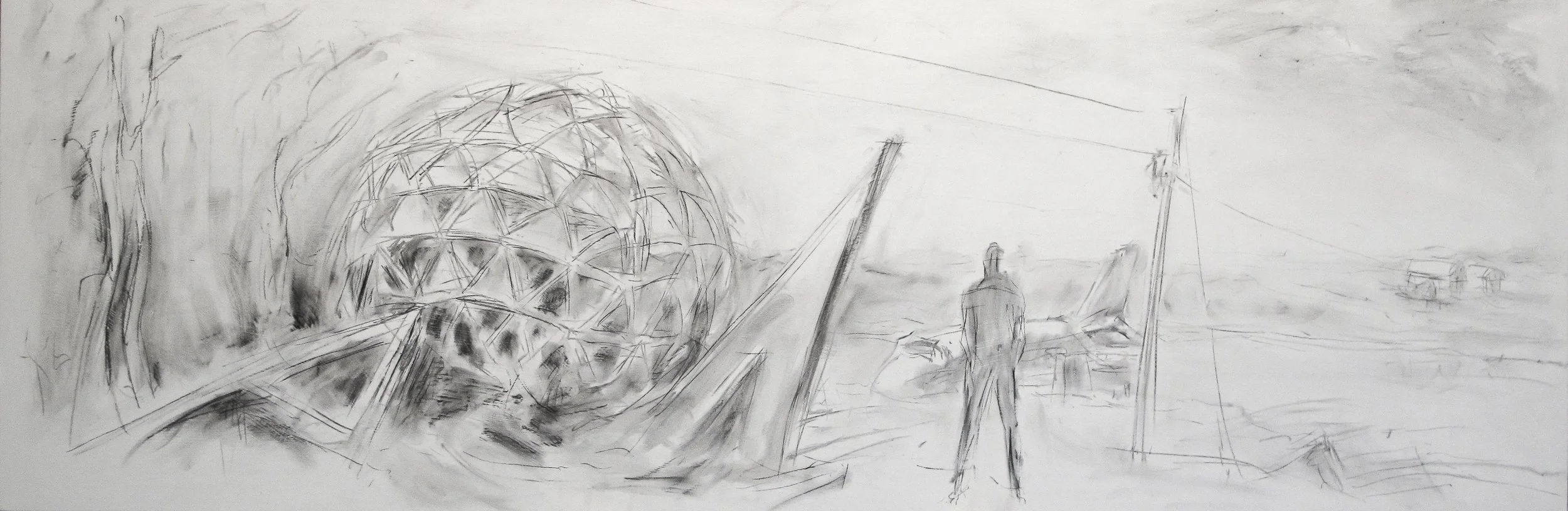 Centennial Dome, study, 2016, charcoal on panel, 40 x 120 cm