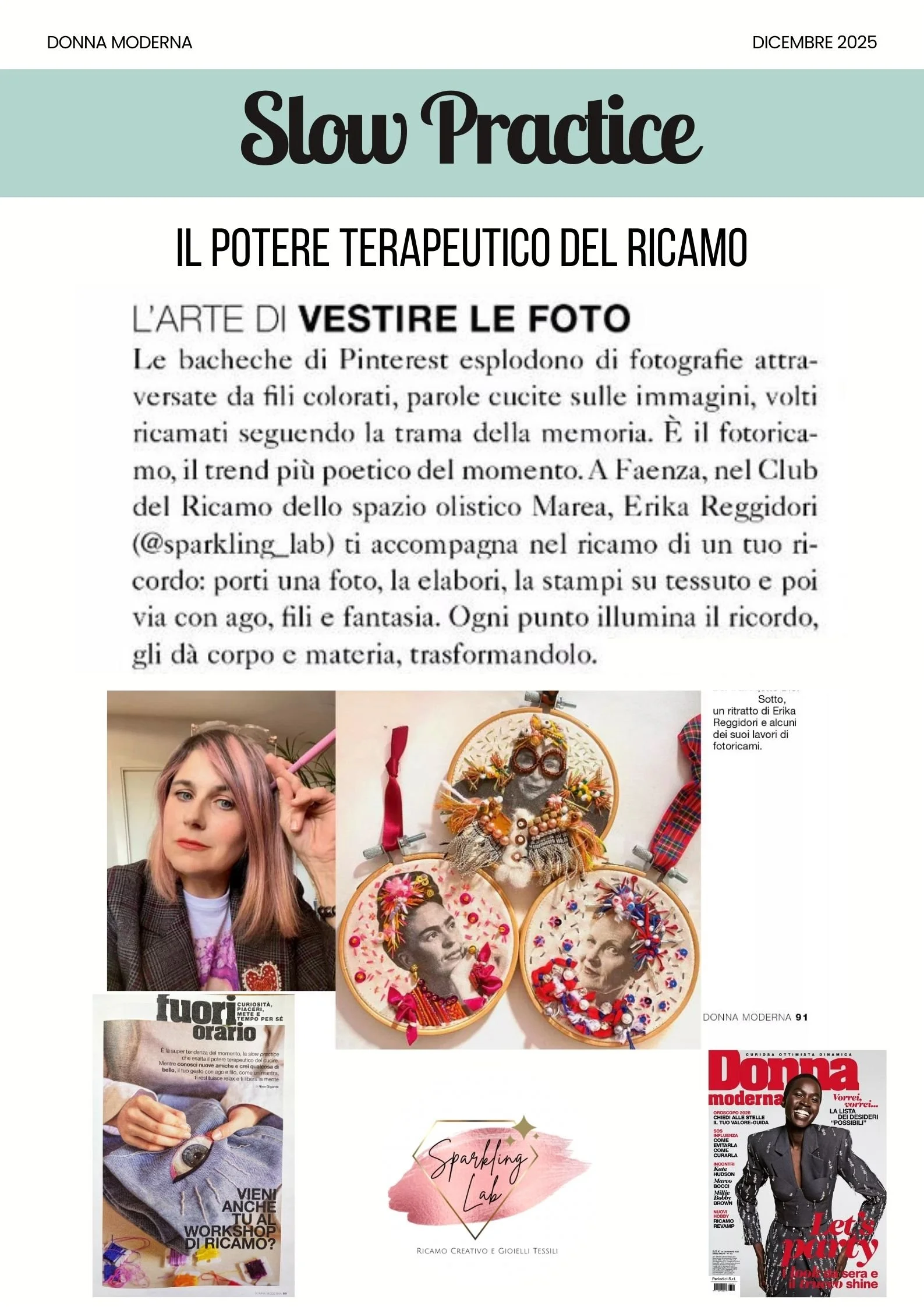 Articolo sulla rivista Donna Moderna che parla del nostro Club del Ricamo a Faenza e del potere terapeutico del ricamo