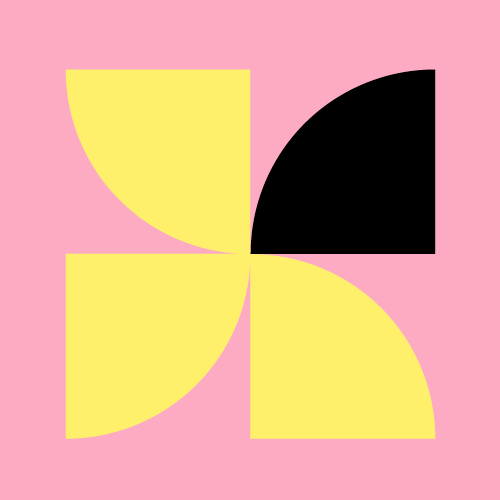 Kleurrijk abstract patroon met vier kwadranten en een roze achtergrond. Staat voor thema geloof.