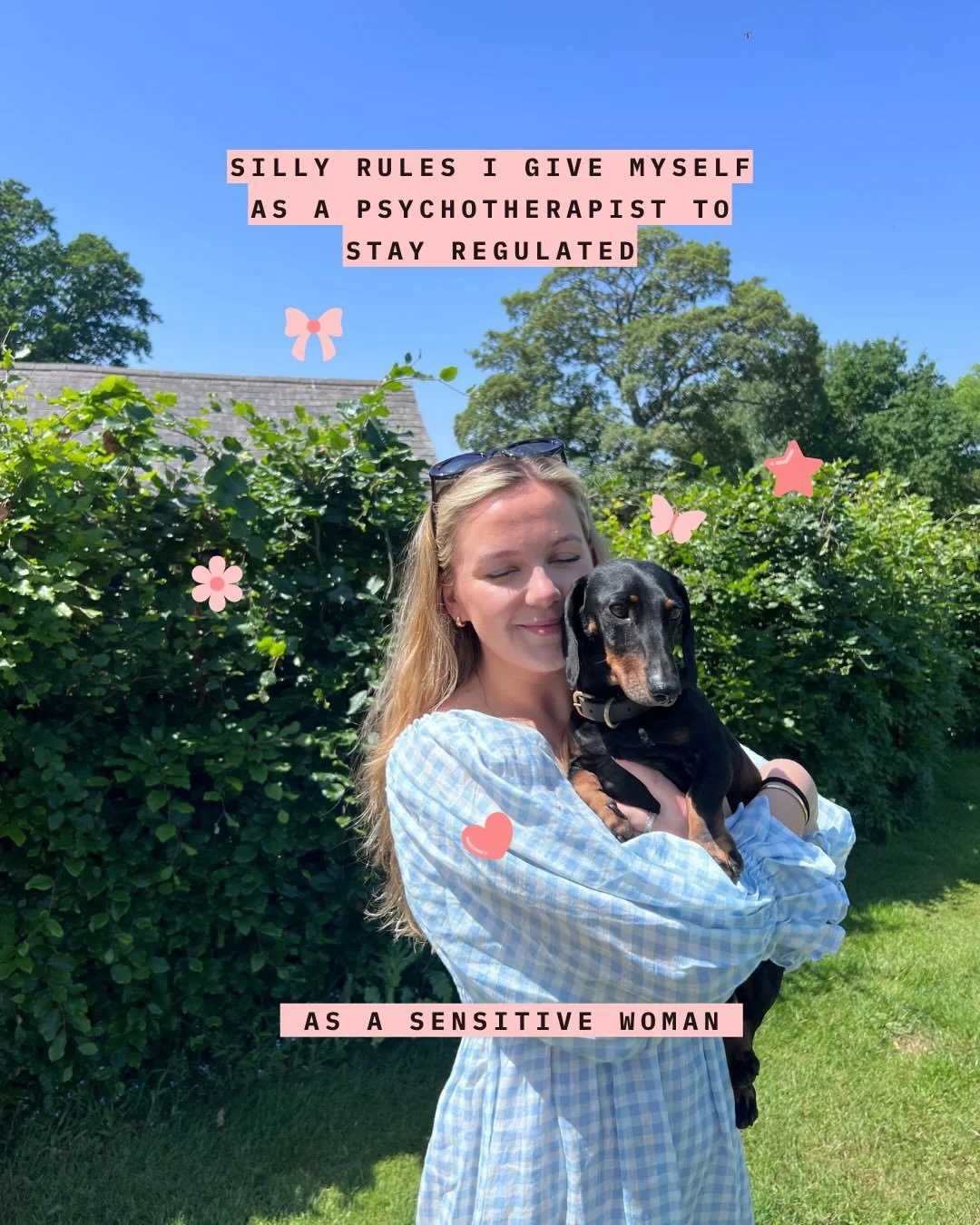 Silly rules I give myself as a Psychotherapist to stay regulated as a sensitive woman! 😌

1. Daily &ldquo;mental health walk&rdquo; 🚶🏼&zwj;♀️ 
2. Tidy space, tidy mind 🏡
3. Solo time/ hobby&rsquo;s 🪴
4. Fuelling my body properly 🥗
5. Movement e