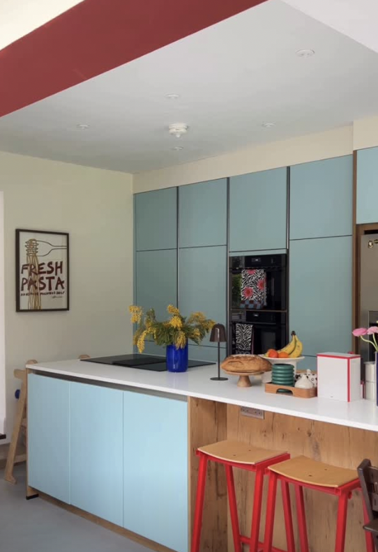 KunstbyStephie kitchen art print "Fresh Pasta" in styling colorful teal kitchen