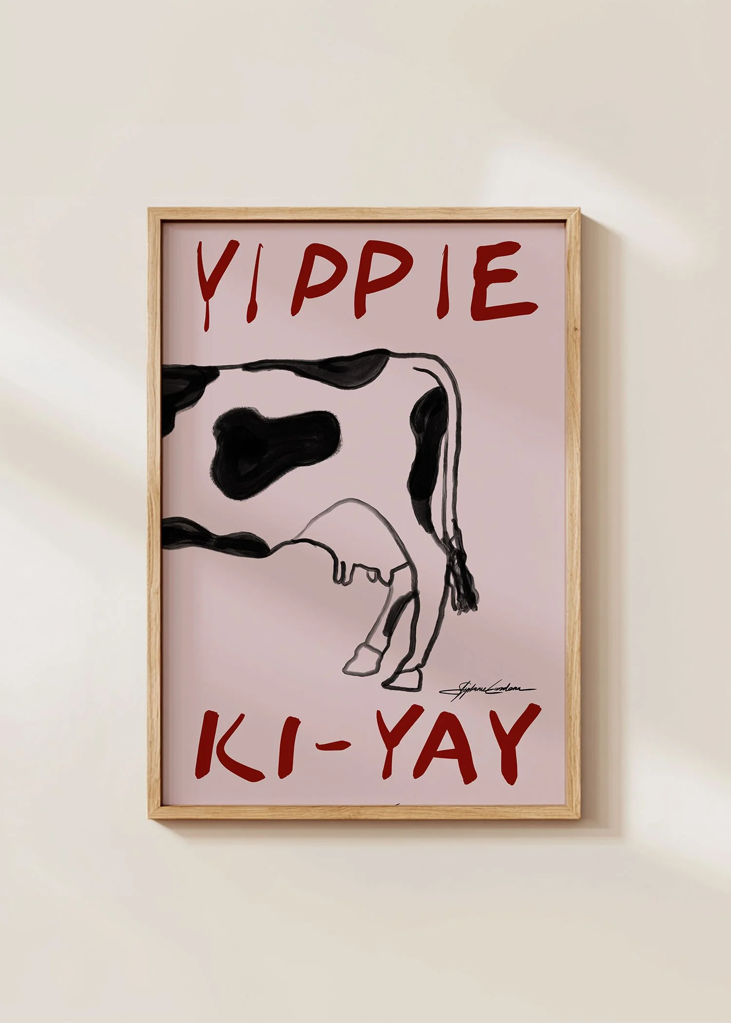 Yippie-Ki-Yay-Cow-Western-Poster-Framed-in-Minimalistic-Wall-with-Shadow-on-Print.jpg