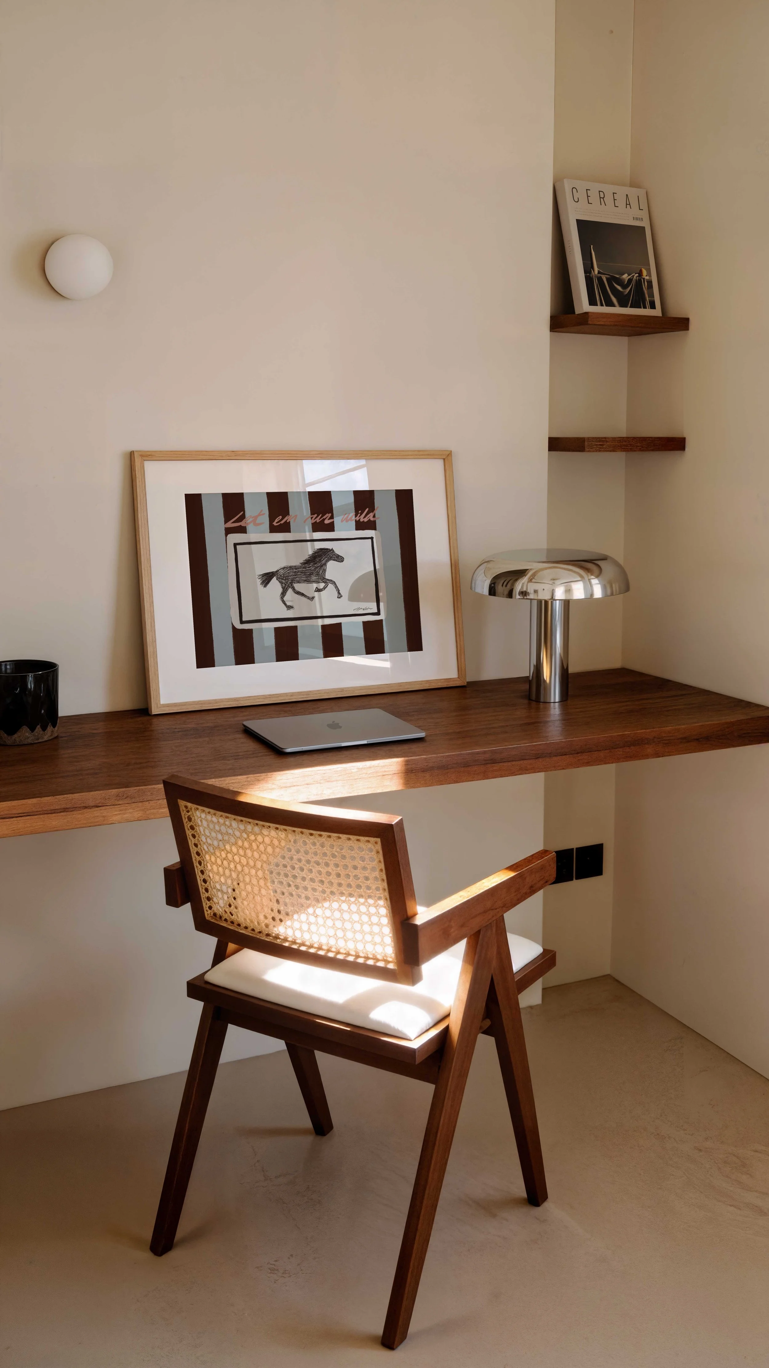 let-em-run-wild-horse-Framed-Print-on-Desk-in-Scandi-Office-with-Chrome-Table-Lampo.jpg