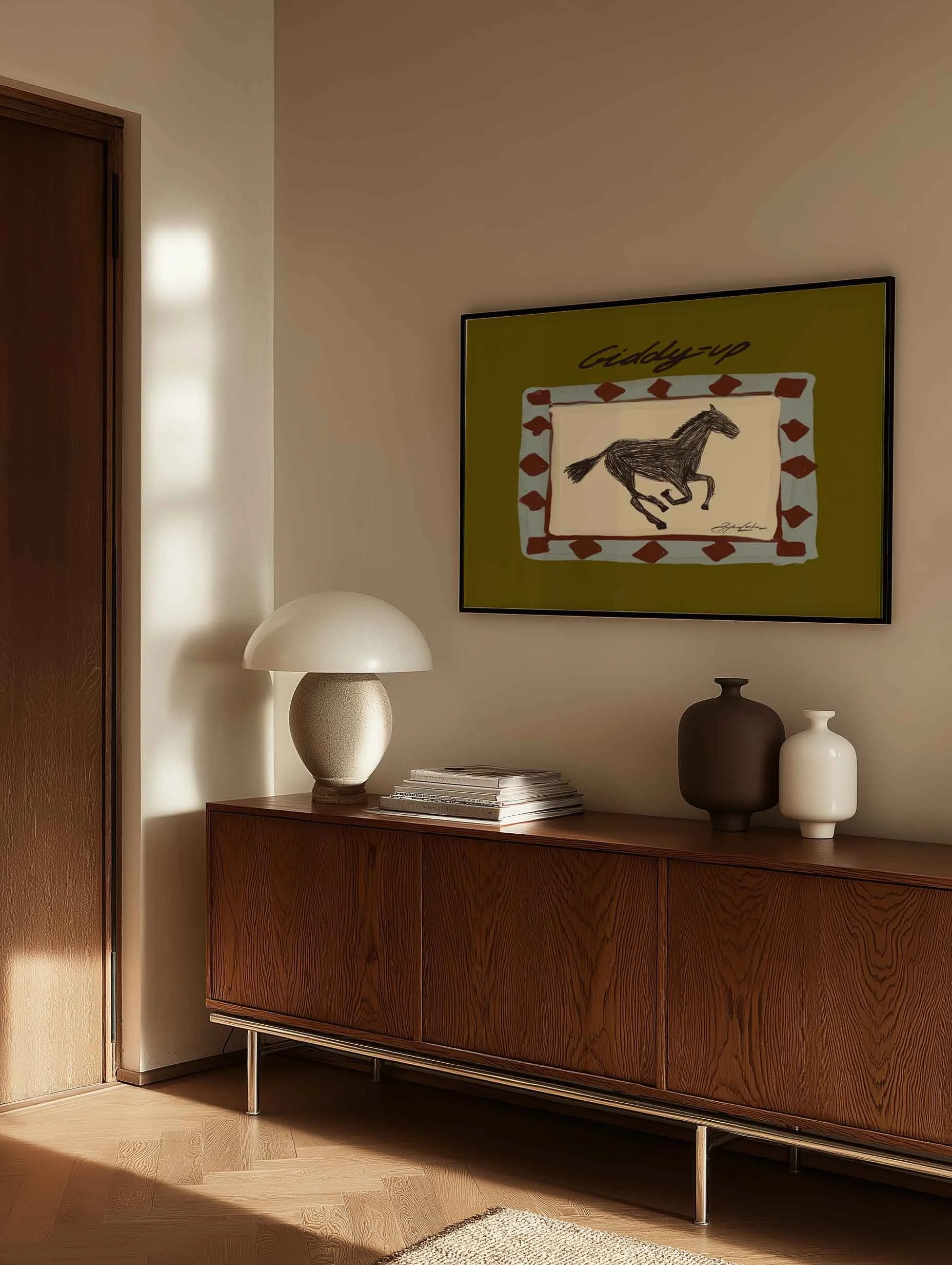 giddyup-horse-chartreuse-Large-Horizontal-Print-Above-Sideboard.jpg