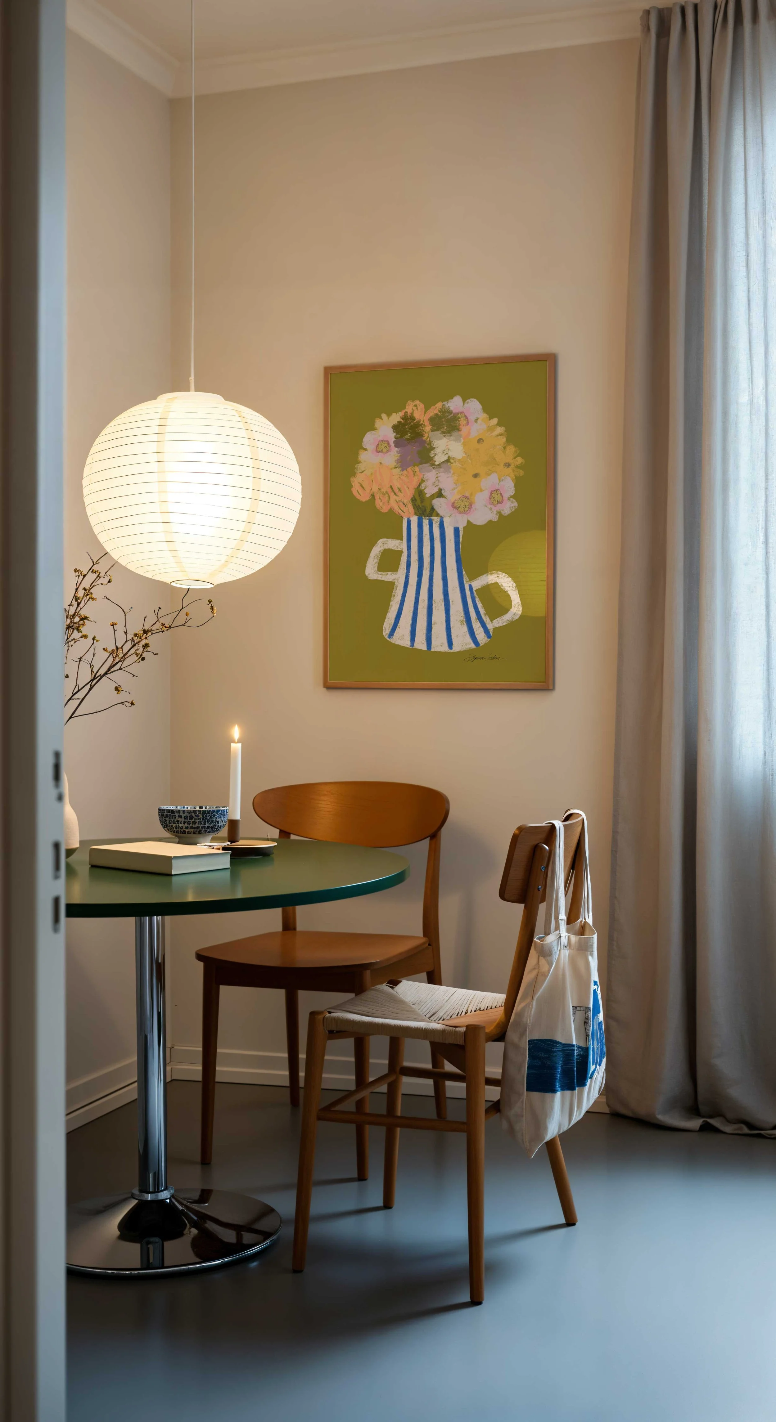 Chartreuse-painted-flowers-wall-art-Framed-poster-in-Scandi-Modern-Dining-Room.jpg