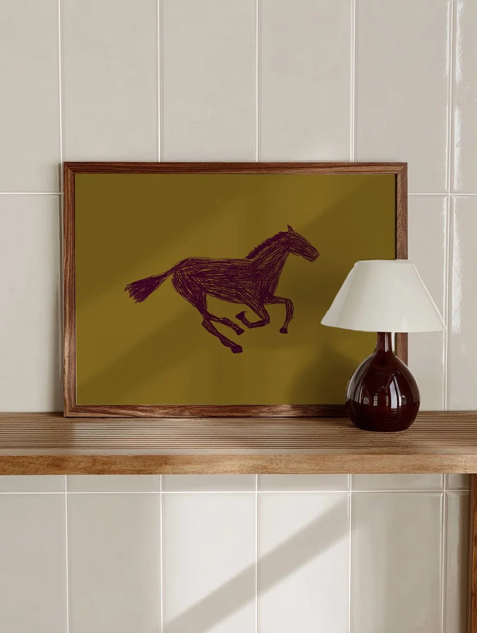 green-and-aubergine-horse--Horizontal-frame-shelf-lamp-.jpg